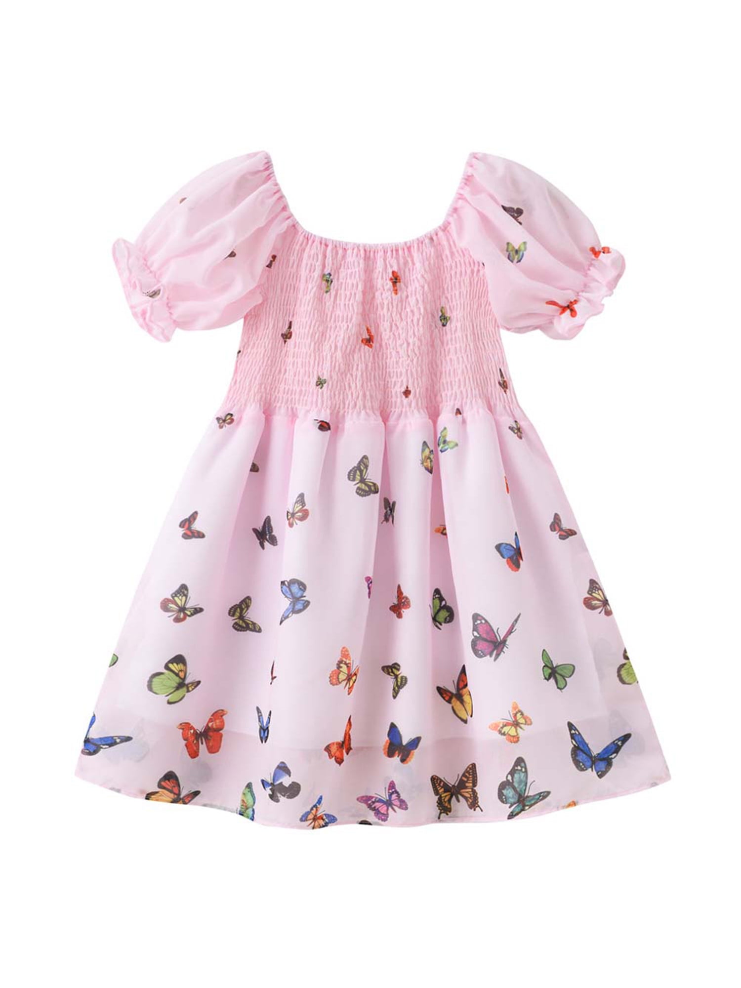 Kids Girls Butterfly Print Princess Dress Party Short Sleeve Casual ...
