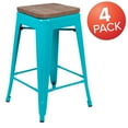 thumbnail image 3 of Flash Furniture Cierra 24" High Metal Counter-Height, Indoor Bar Stool with Wood Seat in Teal - Stackable Set of 4, 3 of 13