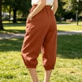 thumbnail image 3 of Maean Cotton Linen Capris Pants for Womens Drawstring Elastic Waist Drawstring Capri Pant Tapered Trousers with Pockets, 3 of 6