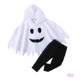 thumbnail image 1 of Eliza-Tops + Pantalones Set 0-5 Años Niño Pequeño Niños Fantasma Cara Sonriente Impresión Capa Sudaderas Y Largos Ropa De Halloween, 1 of 4