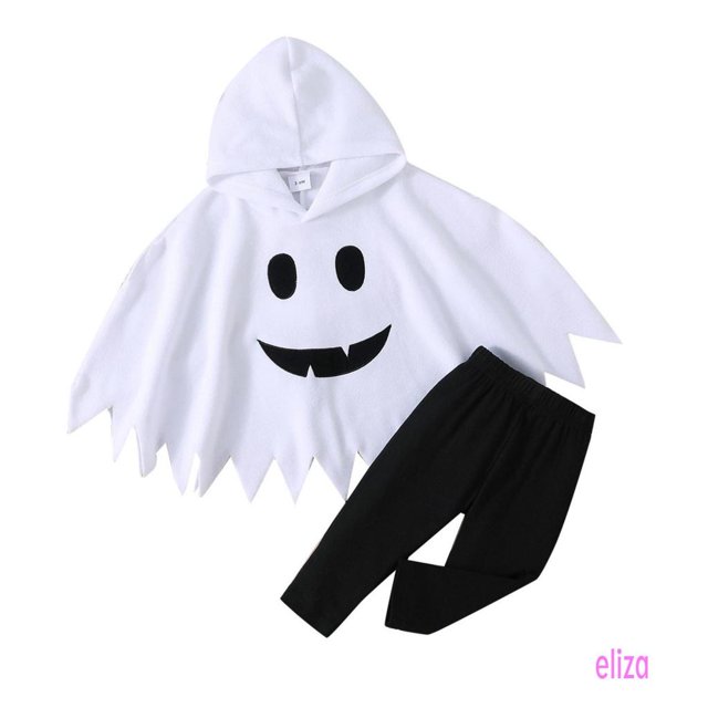 Eliza-Tops + Pantalones Set 0-5 Años Niño Pequeño Niños Fantasma Cara Sonriente Impresión Capa Sudaderas Y Largos Ropa De Halloween