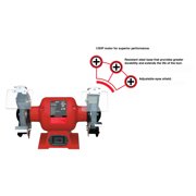 Promaker 6in Bench Grinder PRO-EB250 Voltage - Frequency: 120V - 60Hz Amperage: 2.1AMP Power: 250W(1/3HP) Speed: 3400rpm Chuck size: 6in x 3/4in x 1/2in Weight: 26.40Lb Cord: 6.5ft
