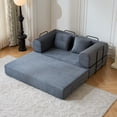 thumbnail image 2 of 59" Convertible Sleeper Sofa Bed with Pillow, Corduroy Folding Mattress Couch, Floor Sofa Lounge with Fixed-Shape Frame for Living Room Apartment, Gray, 2 of 8