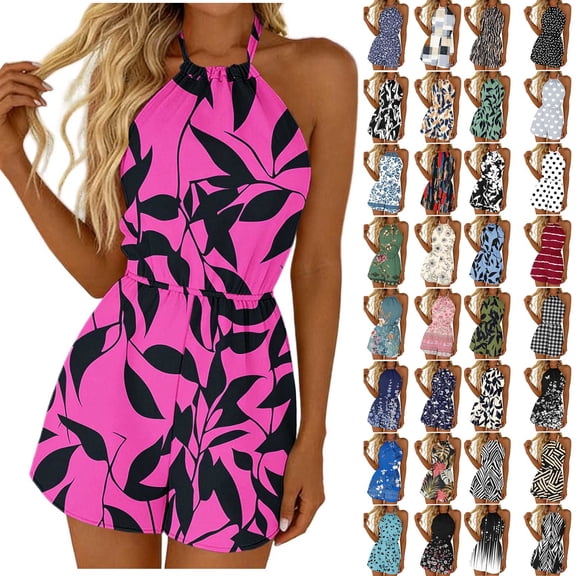 Purcolt Women's Summer Beach Jumpsuit Halter Neck Sleeveless Wide Leg Shorts Jumpsuit Romper One Piece Outfits