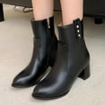 thumbnail image 3 of NECHOLOGY Botas Mujer Adulto Femenino Zapatos Botines de mujer Zapatos de mujer de moda Estilo británico Rhinestone Bowknot Tacón grueso Tacón medio Cremallera trasera sólida Botas (Black, 6.5), 3 of 4