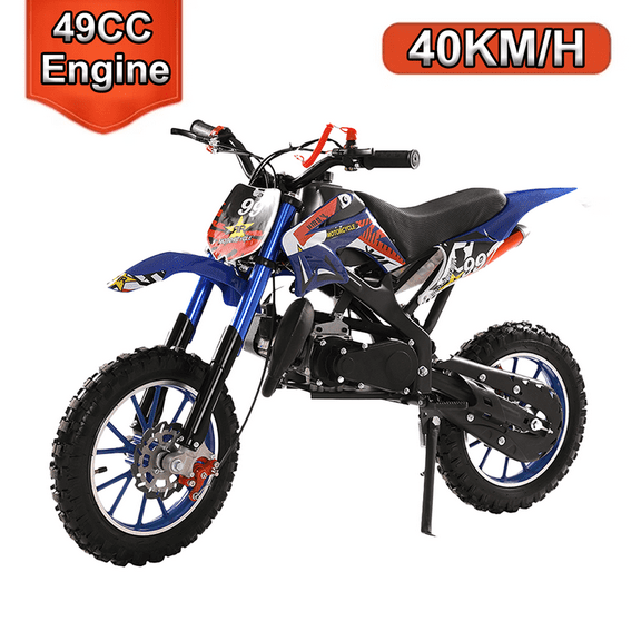 49CC 2-Stroke Kids Dirt Bike, Motorcycle Gas Powered Off-Road Tires Shock Absorption Springs Soft Seat Cushion Pocket Motorbike with Front Rear Disc Brakes