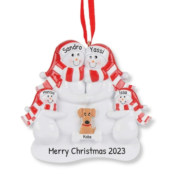 Ornaments by Elves Personalized Snowman Family of 4 with Tan Dog Christmas Ornament .25lbs
