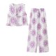 thumbnail image 3 of HH TRAF Conjunto de pantalón de 2 piezas con estampado de moda para mujer, top con cuello en V sin mangas con cordones y pantalones anchos con cintura elástica elegantes e informales, 3 of 4