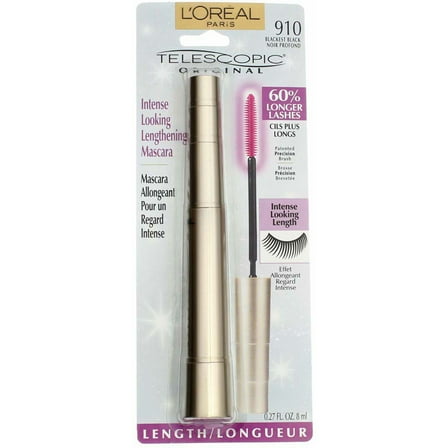 L'Oreal Paris Telescopic Mascara, Blackest Black [910] 0.27 oz (Pack of 2)