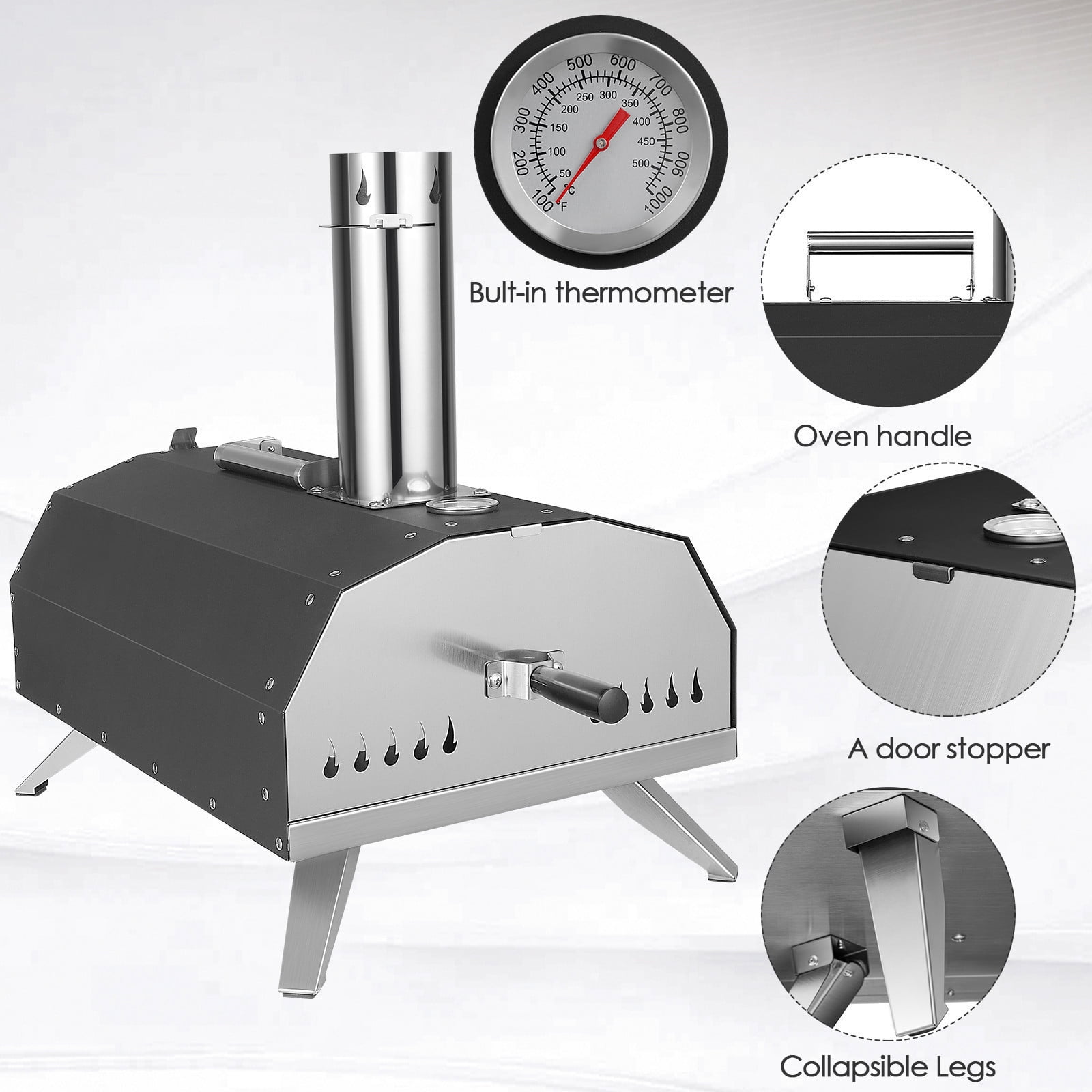 TYSHOP Wood Fired Pizza Oven,Outdoor Wood Pellets Burning Portable Oven  with Foldable Legs and Stainless Steel Black Coating - Walmart.com