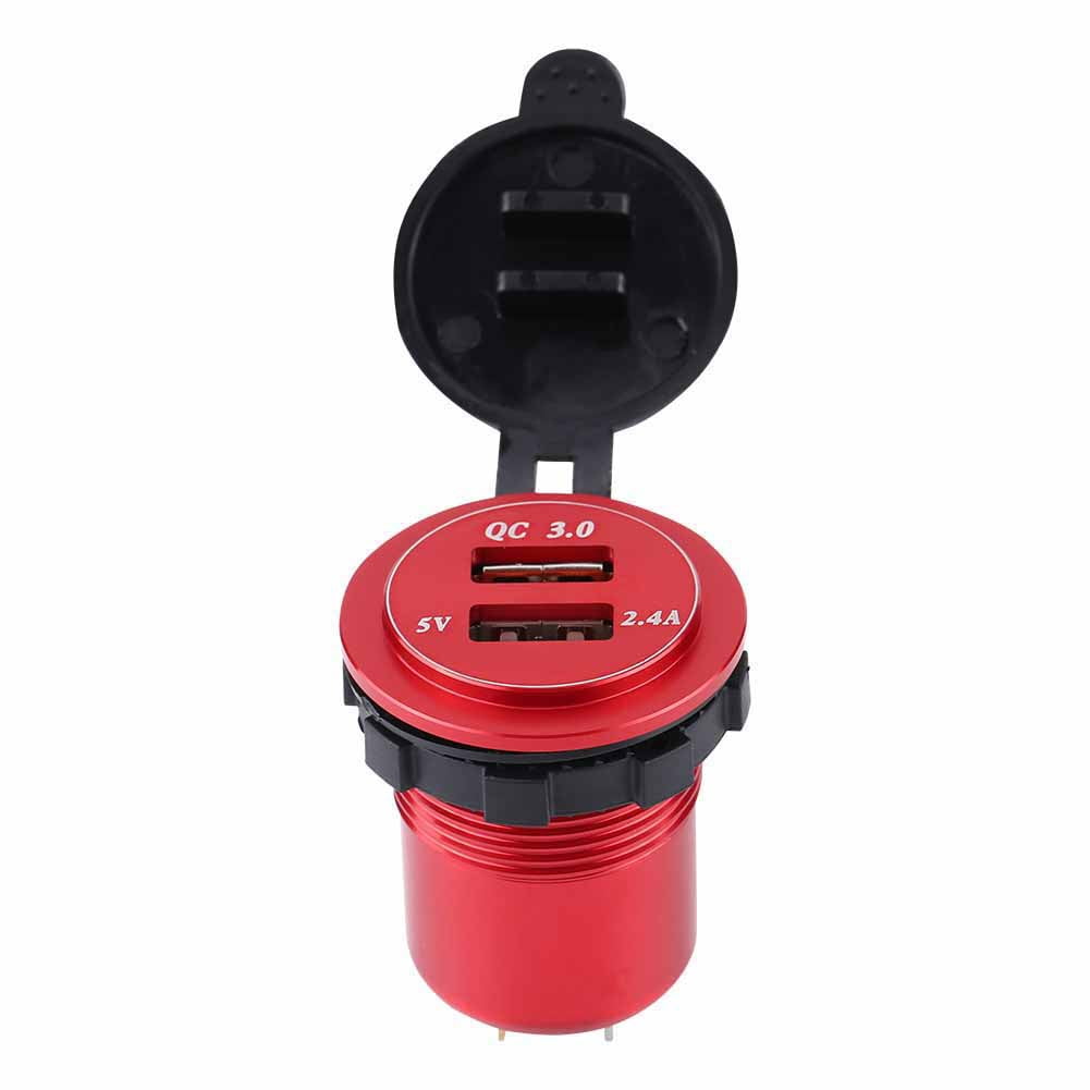 Car Charger Adapter  Dual Usb Car Charger  Car Charger Usb Fast  Usb Car Charger  Waterproof Dual USB3.0 QC Fast Charger With Voltmeter For DC Car Boat Mobile Red Shell