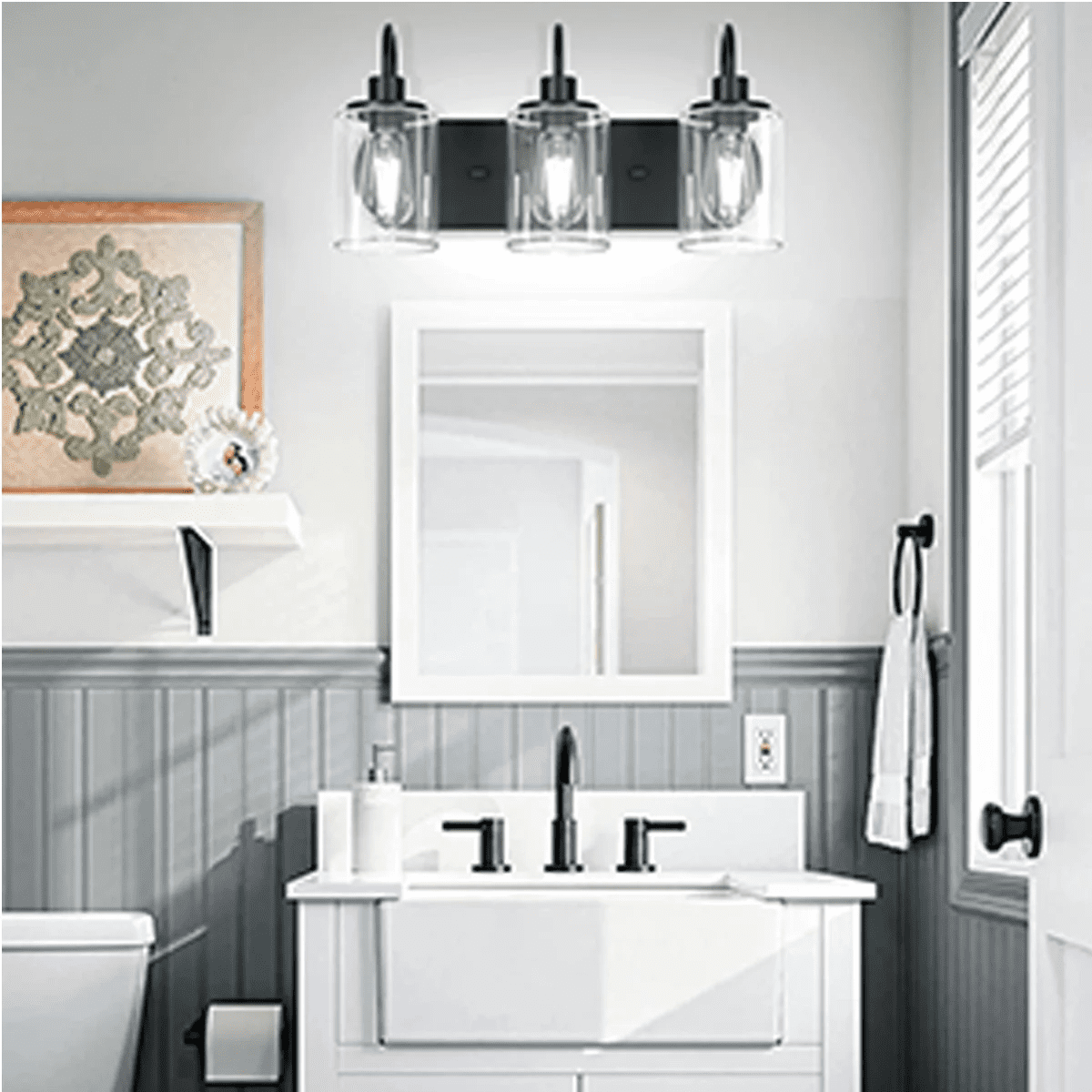 3-Light Bathroom Light Fixtures Black Vanity Lights Bathroom Vanity Lights over Mirror Wall Sconce for Indoor