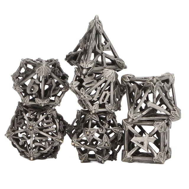 Dados De Juego, Exquisitos 7 Piezas De Dados Poliédricos Multiusos, Huecos Resistentes Y Ligeros Para La Educación Cergrey Gris-plata