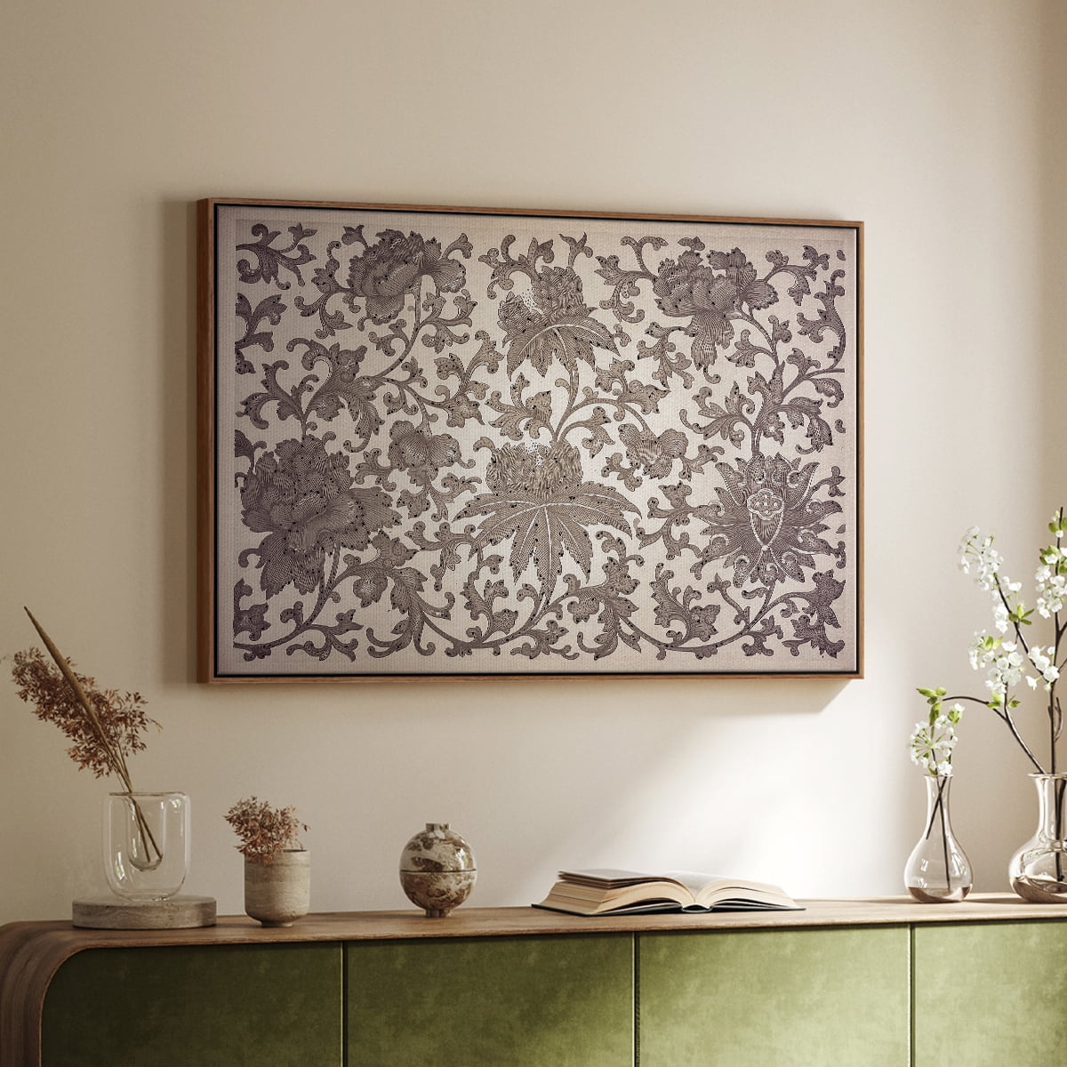 Vintage Abstract Print-XXIII Framed in Walnut Wood Gallery Wrapped Canvas 17 in. x 25 in.