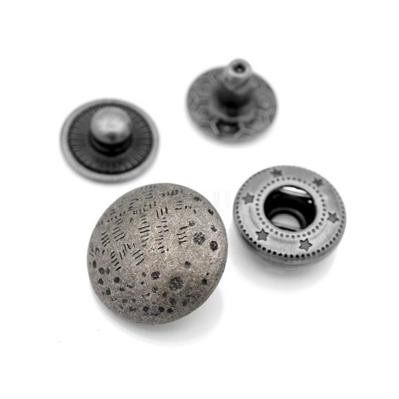 CRAFTMEMORE Antique Moon Snap Fastener Closure Buttons Round Popper Snaps Decorative Rivet Stud 18mm Pack of 10 (Antique Silver)