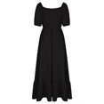 thumbnail image 6 of Summer Saving Wycnly Summer Dresses for Women Beach Party Fashion Puff Sleeve Loose Flowy Ruffle Swing A Line Long Dresses 2024 Short Sleeve V-Neck Solid Maxi Formal Dress Black XL, 6 of 7