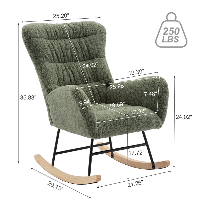 Nursery Rocking Chair Teddy Fabric Upholstered Glider Rocker with High Backrest Comfy Rocking Accent Armchair for Living Room Bedroom Offices Green Walmart