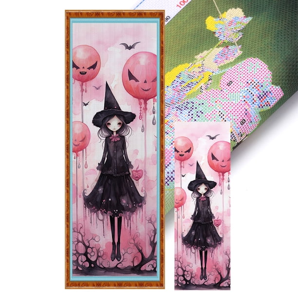 Hilo Algodón Ecológico Bordado Punto Cruz Bruja Halloween Con 11CT 30x80cm