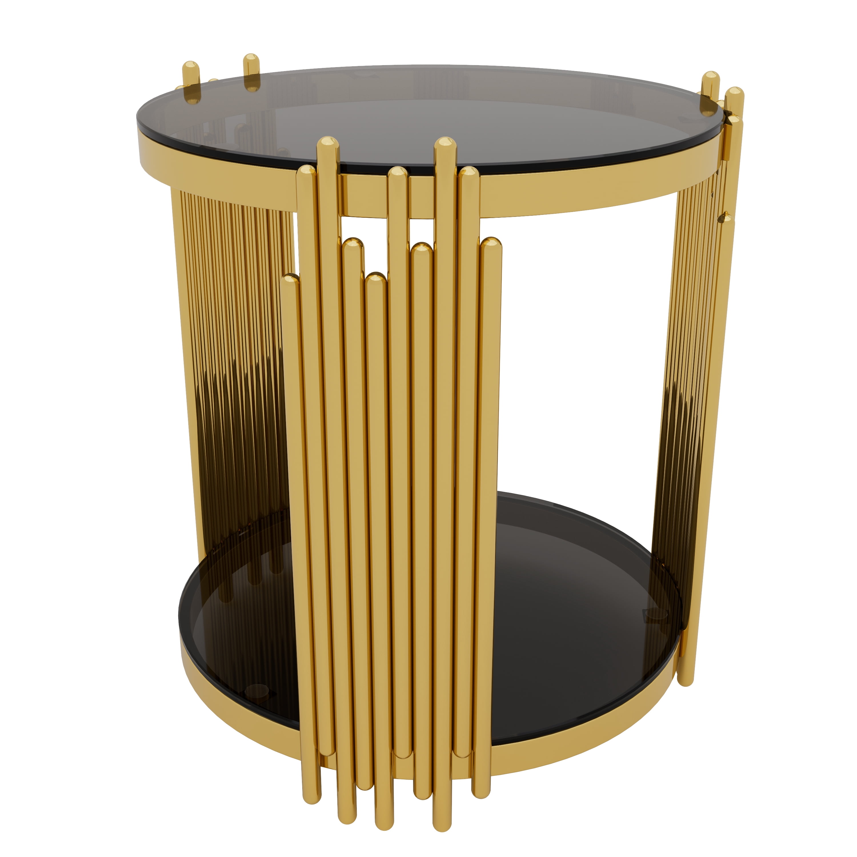 Euroco Living Room Table Set of 3 with 1 Coffee Table and 2 End Tables, Round, Tempered Glass, Asymmetrical Metal, Gold Finish & Lower Shelf, 31.5"