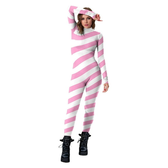 SRZYMJ Women's Christmas Candy Printed Bodysuit Skinny Stretch