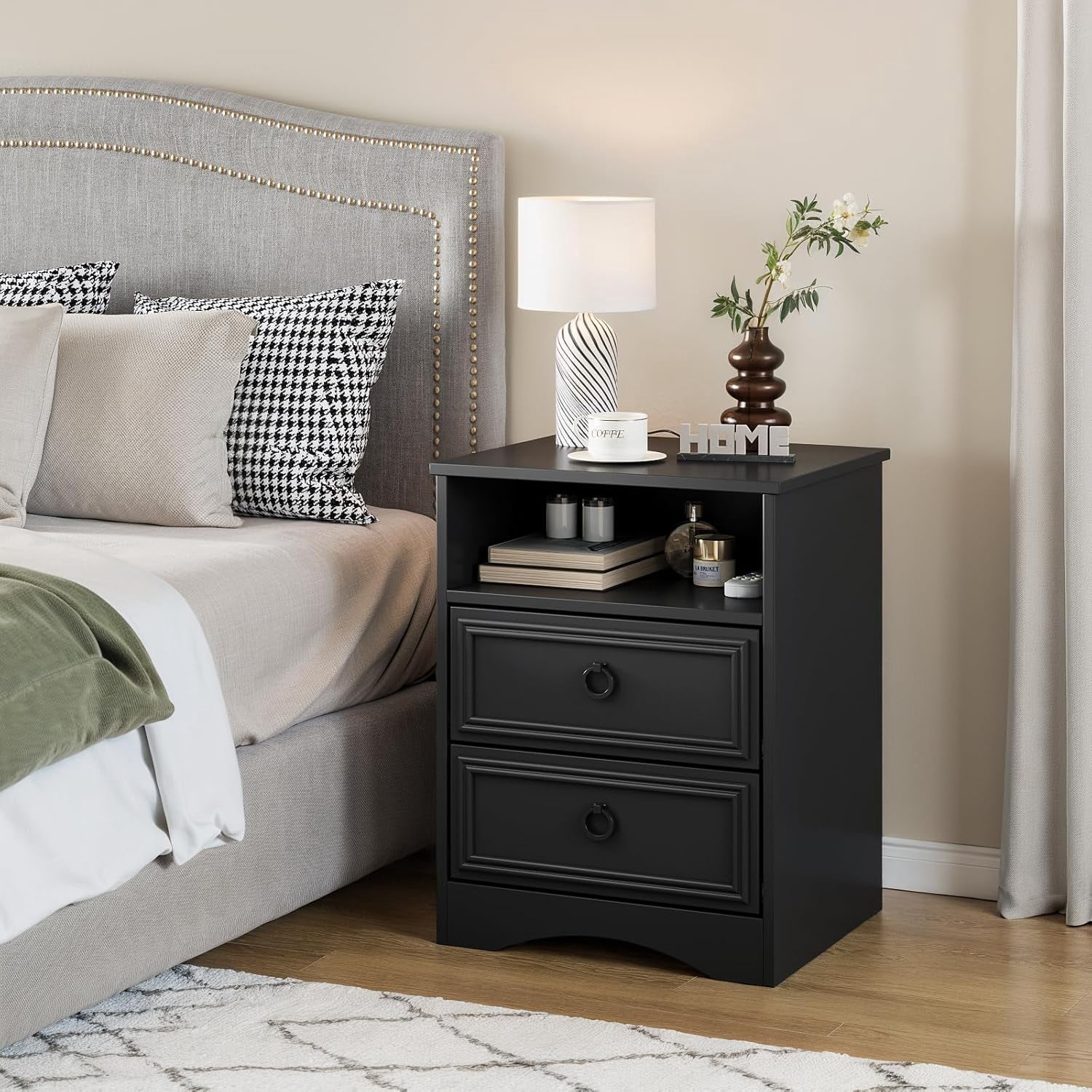 Holliwill Nightstand Set of 2, 2 Drawer Dresser for Bedroom, Bedside Table End Table Side Table for Living Room, Black