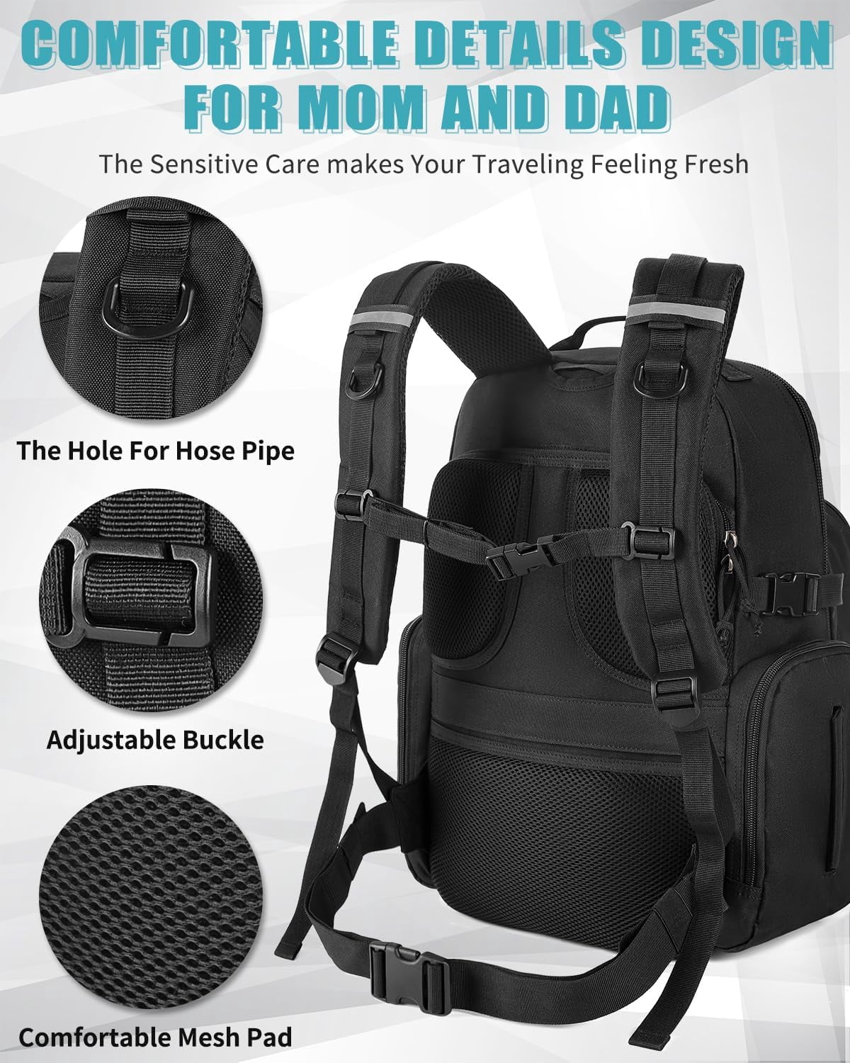 SHARKMOUTH Dad Diaper Bag Backpack - Military Baby Gear Backpacks with Daddy Patches Black