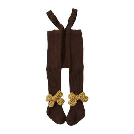 

Genuiskids Baby Girl Knitting Trousers Casual Party Street Spring Fall Street Bow Suspender Pants with Socks