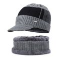 thumbnail image 1 of ZOELNIC Men Winter Warm Hat Scarf Set Knit Visor Beanie Fleece Lined Beanie with Brim Cap, Gray, 1 of 4