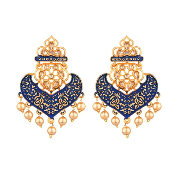Efulgenz Indian Jewelry Bollywood Antique Gold Tone Faux Pearl Crystal Kundan Dangle Earrings Set for Women