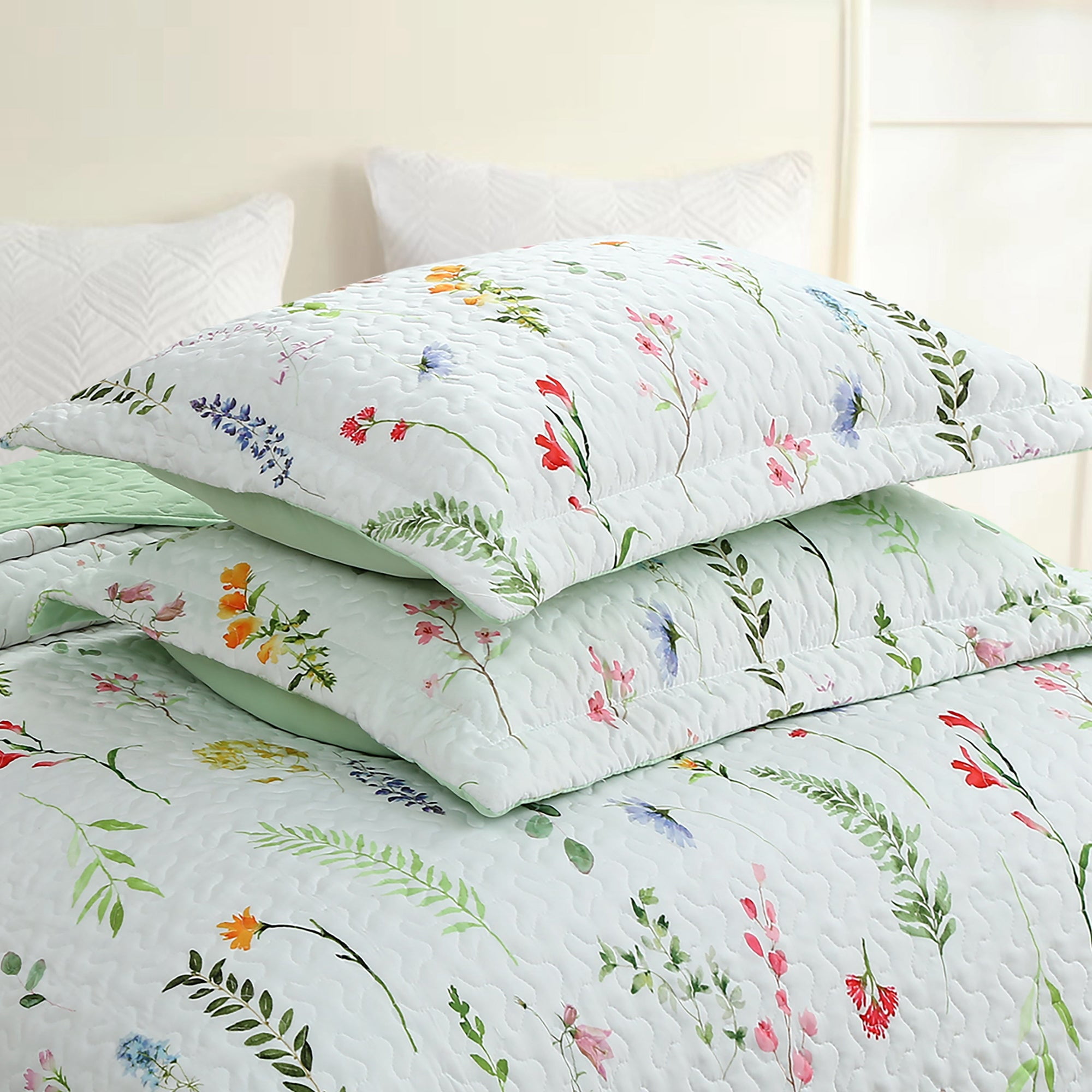 3-Piece Printed Floral Quilt Set Lightweight Bedspread with Pillow Shams, Soft & Breathable Bedding ME505