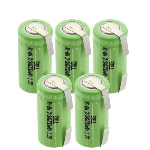 5x Exell 2/3AA NiMH 700mAh 1.2V Flat top Rechargeable Battery with Tabs