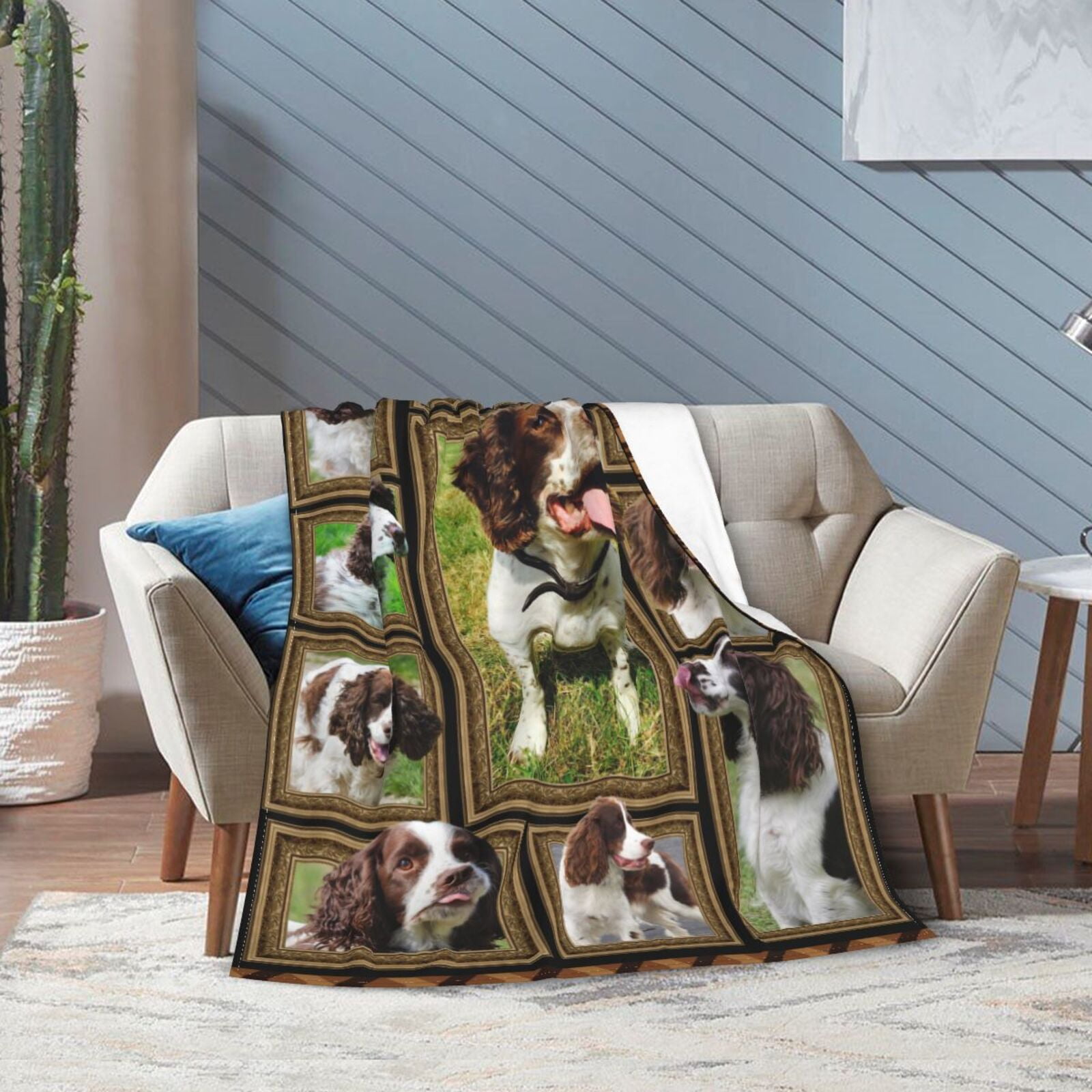 Wijzvio English Springer Spaniel Dog Throw Blanket Soft Fuzzy Fleece Blanket For Couch Bed Living Room Decoration 50"X40"