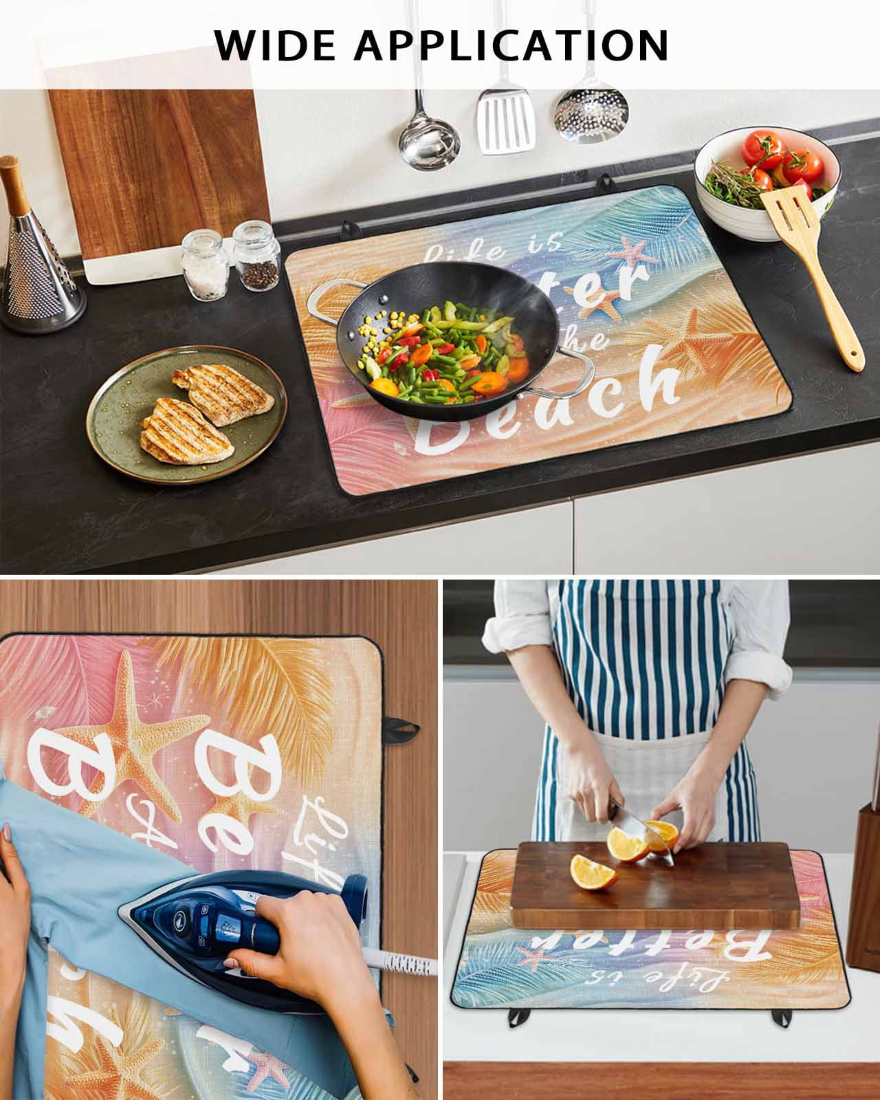 nqOlkjepod Large Induction Cooktop Protector Mat 36"x21", Beach Palm Leaves Stove Top Covers for Electric Stove, Summer Coastal Ocean Starfish Stove Burner Cover Mats, Glass Top Stove Cover