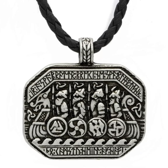 K-KED Mens Vintage Norse Viking Boat Rune Pirate Pendant Necklace Men Jewelry