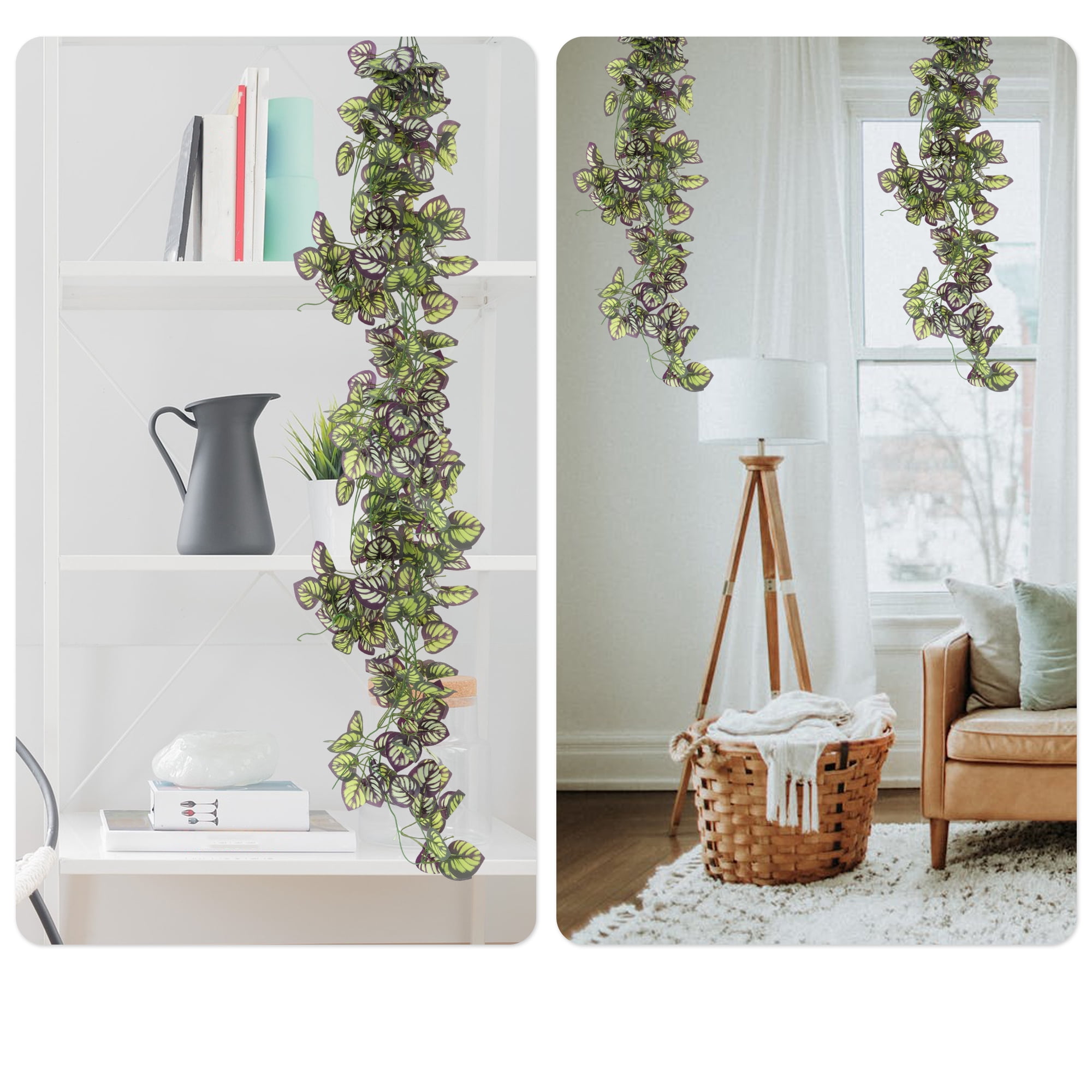 Unique Bargains 2pcs Fake Vines 39.37" Faux Greenery Leaves for Home Decor Green