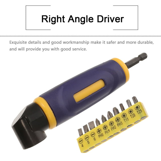Luxshiny Right Angle Drill Driver Adapter Durable Chromium Vanadium Steel Assorted Color 90 Degree with 10 Bits