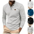 thumbnail image 2 of Qingpeng Men's Long Sleeve Lapel Shirts 3-Button Fall Casual Cotton T-Shirts Basic Tops, 2 of 6