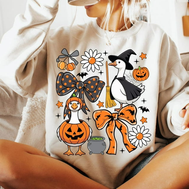Spooky Halloween Goose Sweatshirt, Halloween Coquette Sweatshirt, Girly Fall Goose Sweatshirt, Witchy Vibes Sweatshirt, Goose Ghost Sweatshirt, Floral Pumpkin Sweatshirt