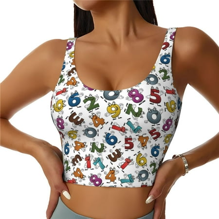Jgfou Colorful Numbers Print Womens Sports Bra - Padded Workout Sports Bras Crop Tank Top