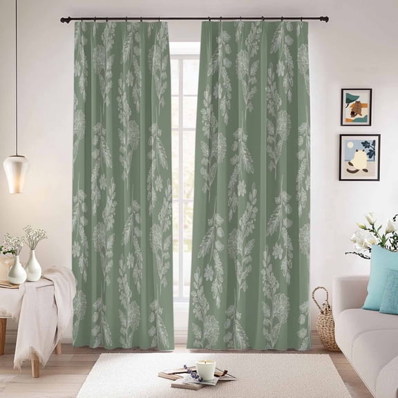Dark Green Botanical Blackout Curtains for Bedroom/Living Room, Pinch Pleated Black Out Curtains, Pastoral Elegant Spring Floral Room Darkening Window Drapes with Hooks 2 Panels, 59"x70"