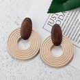 thumbnail image 1 of Wooden Straw- Weave Rattan Vine Braid, Geometric Long, Drop Earrings, 1 of 4