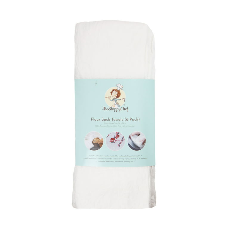6 Pack of Kitchen Flour Sack Towels - Large 36 x 36 - White