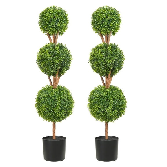 STAWAY 48" Artificial Boxwood Trees - Lifelike Faux Plants with Planters, 3 Ball-Shape, LED Lights, Perfect for Indoor/Outdoor Garden Decor