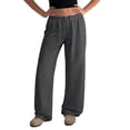 thumbnail image 2 of Uncuffed Pants for Women High Waisted Baggy Sweatpants Drawstring Elastic Waist Comfy Loose Fit Yoga Workout Long Trousers with Pockets Dark Gray M, 2 of 7