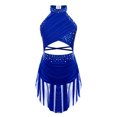 thumbnail image 6 of Kaerm Kids Girls Lyrical Dance Dress Sleeveless Sparkly Ballet Figure Ice Skating Dress Contemporary Blue 10, 6 of 9