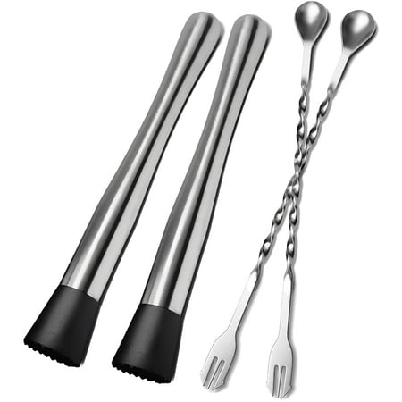 

10 Inch Stainless Steel Muddler&Mixing Spoon Home Bar Tool Set for Make Mojito Mint Juleps Drink Juices 4 Pack