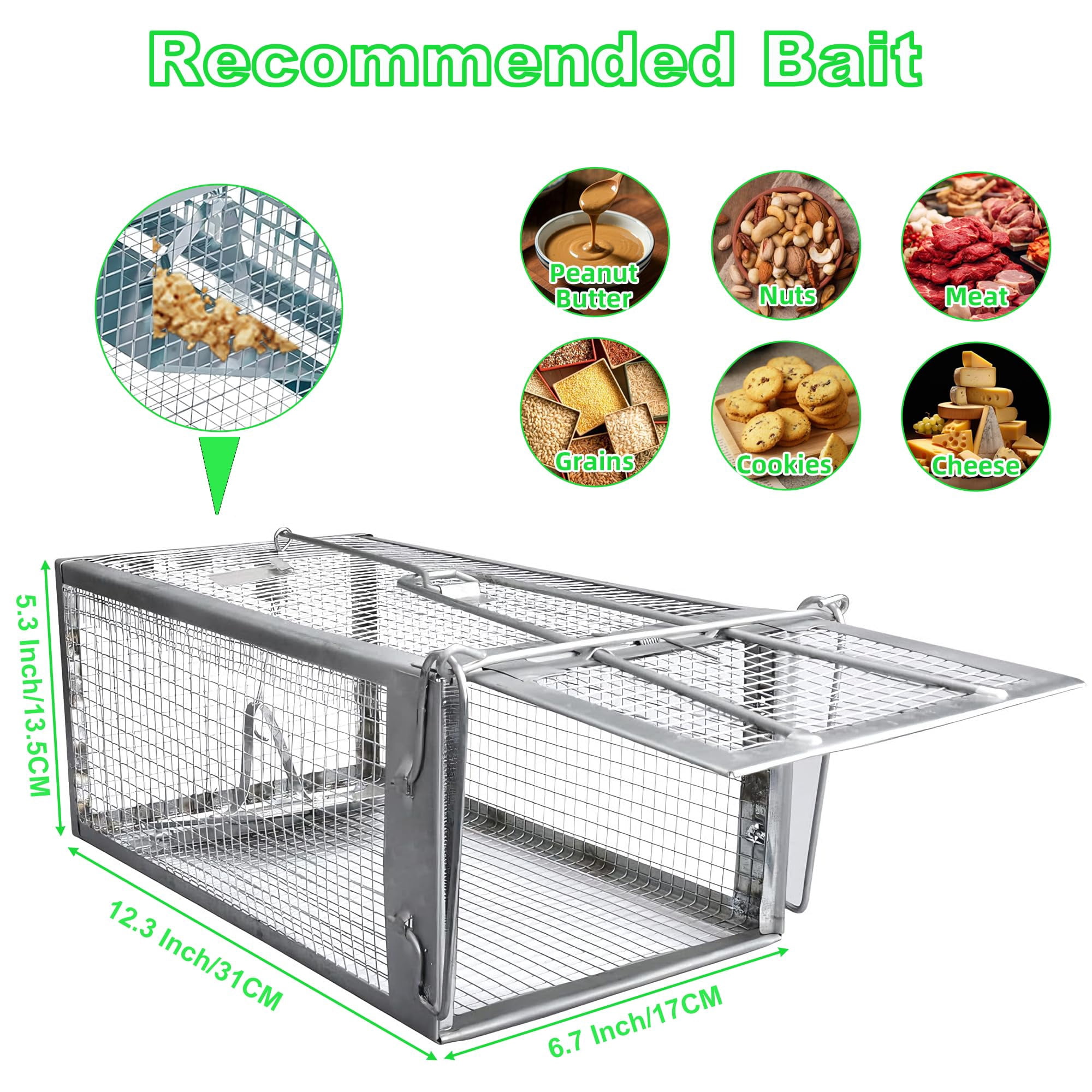 Humane Rat Traps  No Small Animal Cage Live Mouse Catch And Release Trampa Para Ratones Chipmunk Rodent That Work For Indoor Outdoor - 12.3" L X 6.5" W 5.3" H