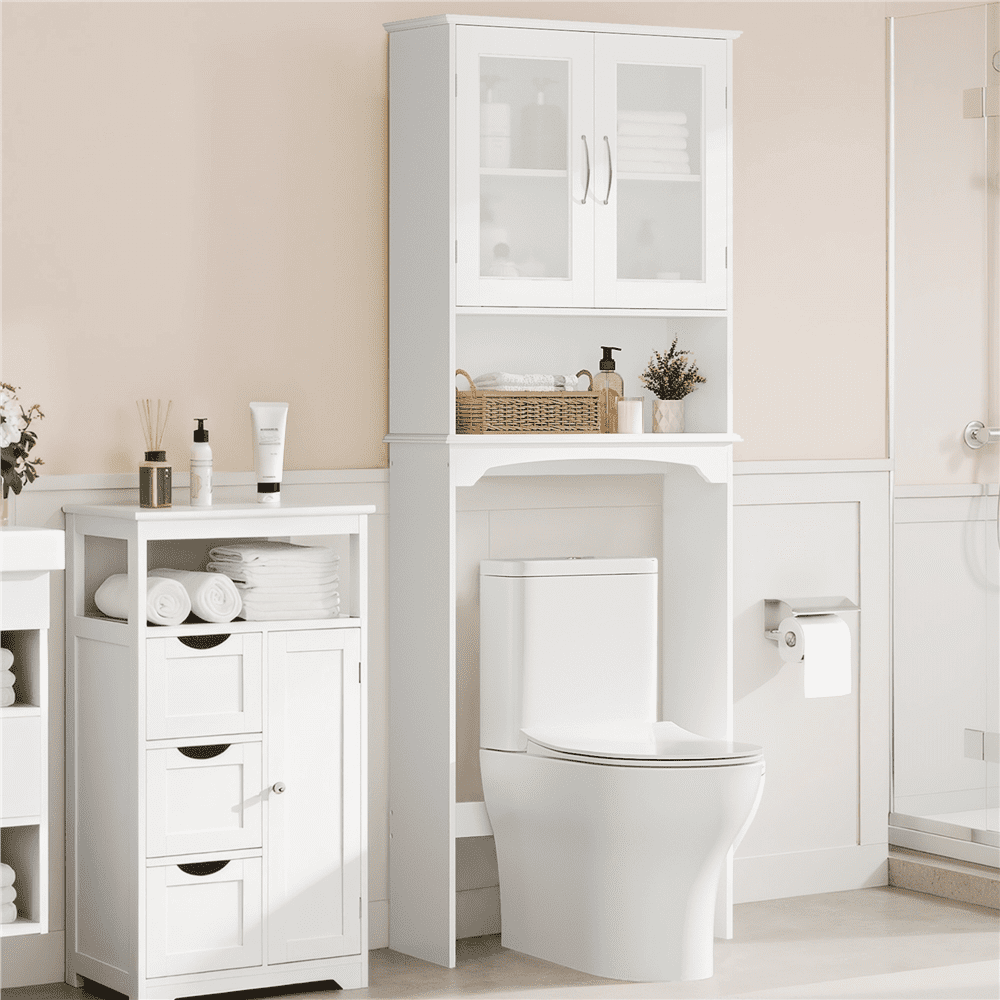 Alden Design Modern Free-Standing over-the-Toilet Storage Cabinet, White