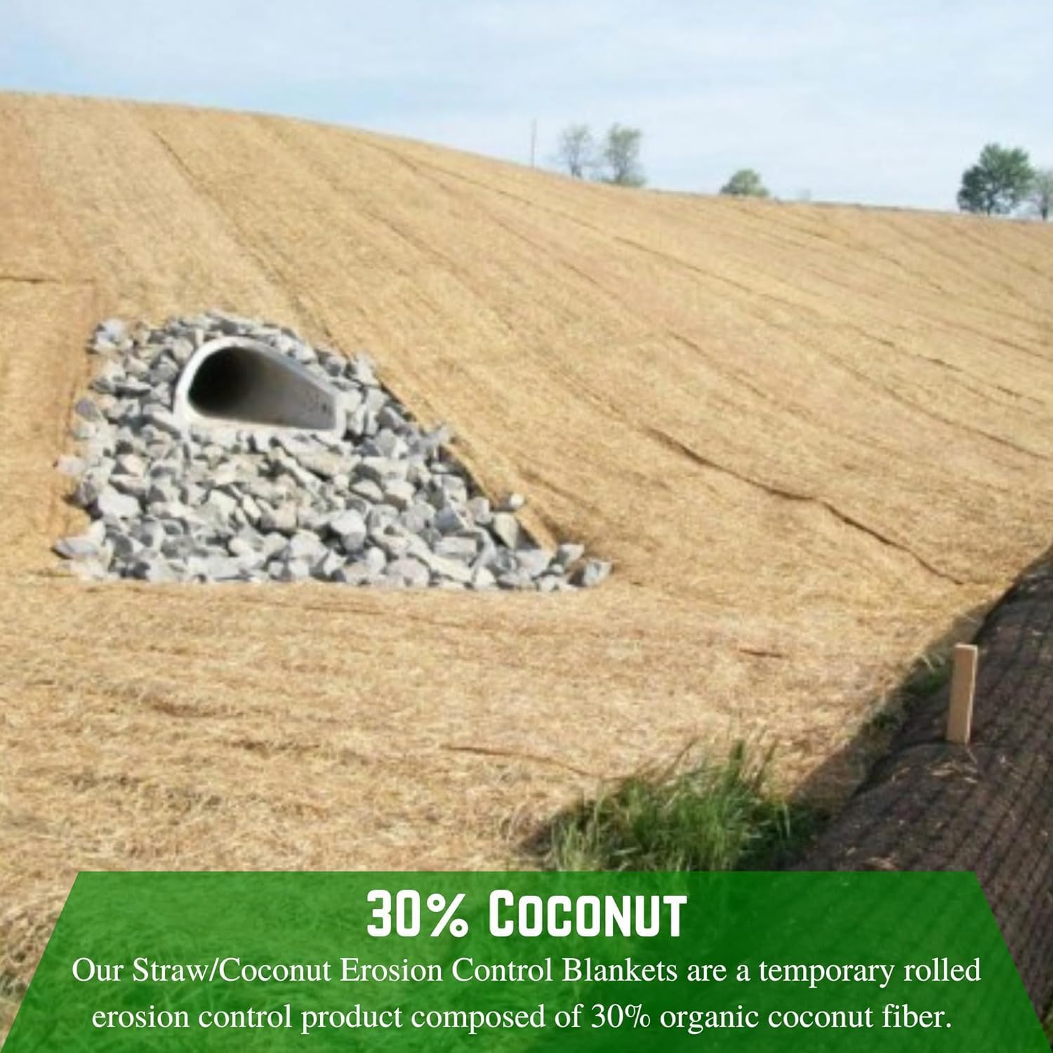 Erosion Control Blanket - Straw/Coconut Erosion Control Blanket, Coconut Garden and Landscape Cover, Erosion Control Blanket, Straw Blanket, Erosion Control, Mulch, Slope Stabilizer (5' x 112.5')
