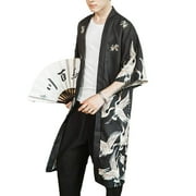 YM YOUMU Men Japanese Loose Long Kimono Yukata Outwear Bathrobe Cardigan Tops